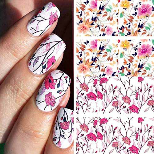 Nail Art Water Decals Stickers Transfers Spring Water Effect - Etsy | Nail  decals designs, Nail art, Flower nail art